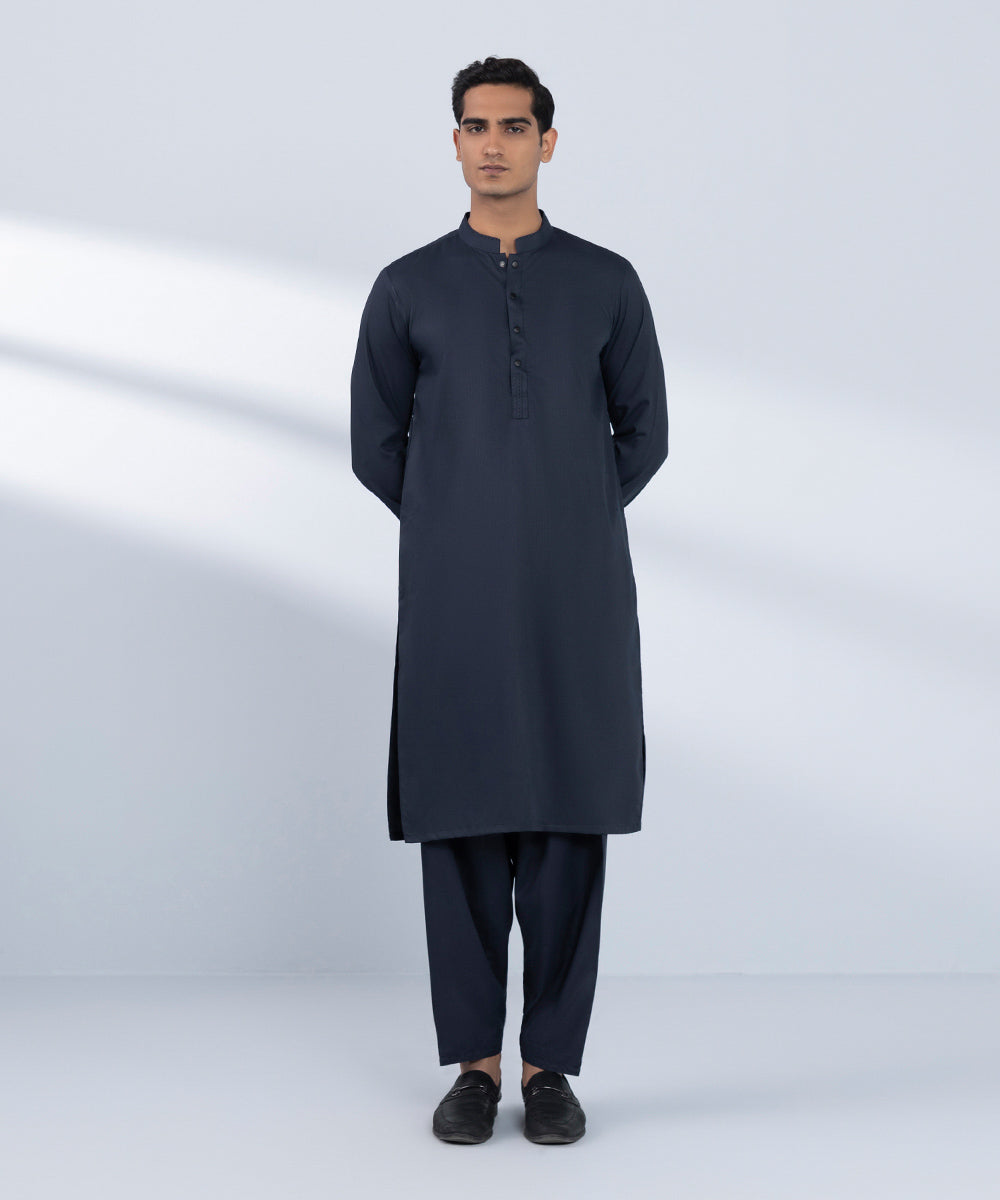 Men's Stitched Plain Blue 2 PC Suit 
