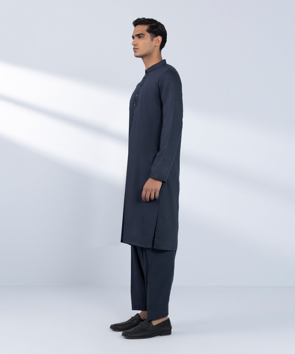 Men's Stitched Plain Blue 2 PC Suit 