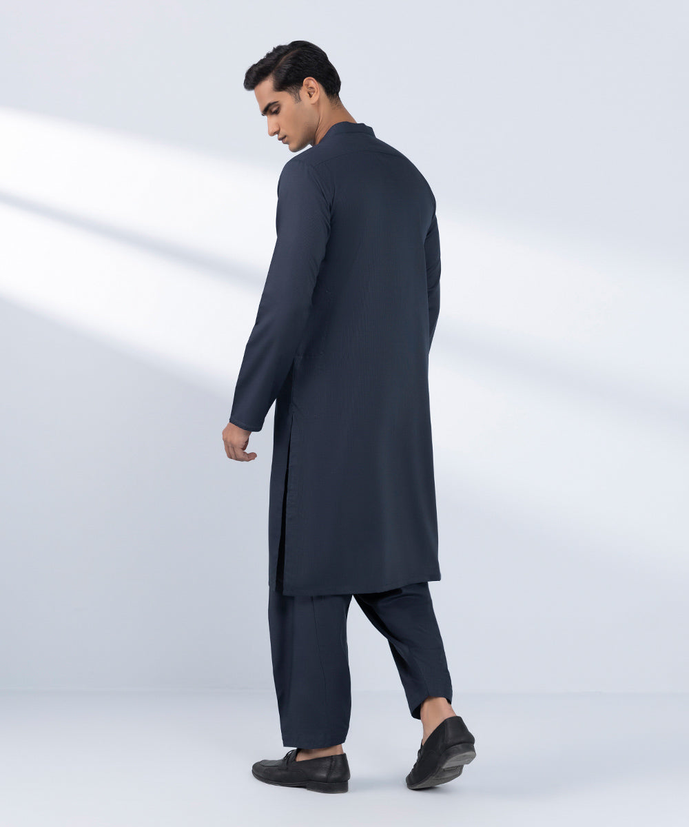 Men's Stitched Plain Blue 2 PC Suit 