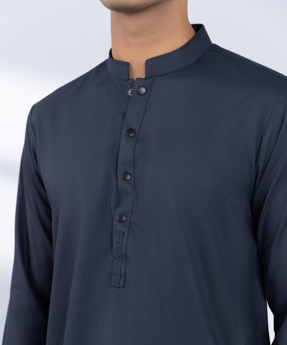 Men's Stitched Plain Blue 2 PC Suit 