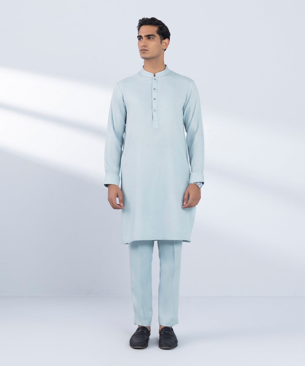 Men's Stitched Plain Blue 2 PC Suit 