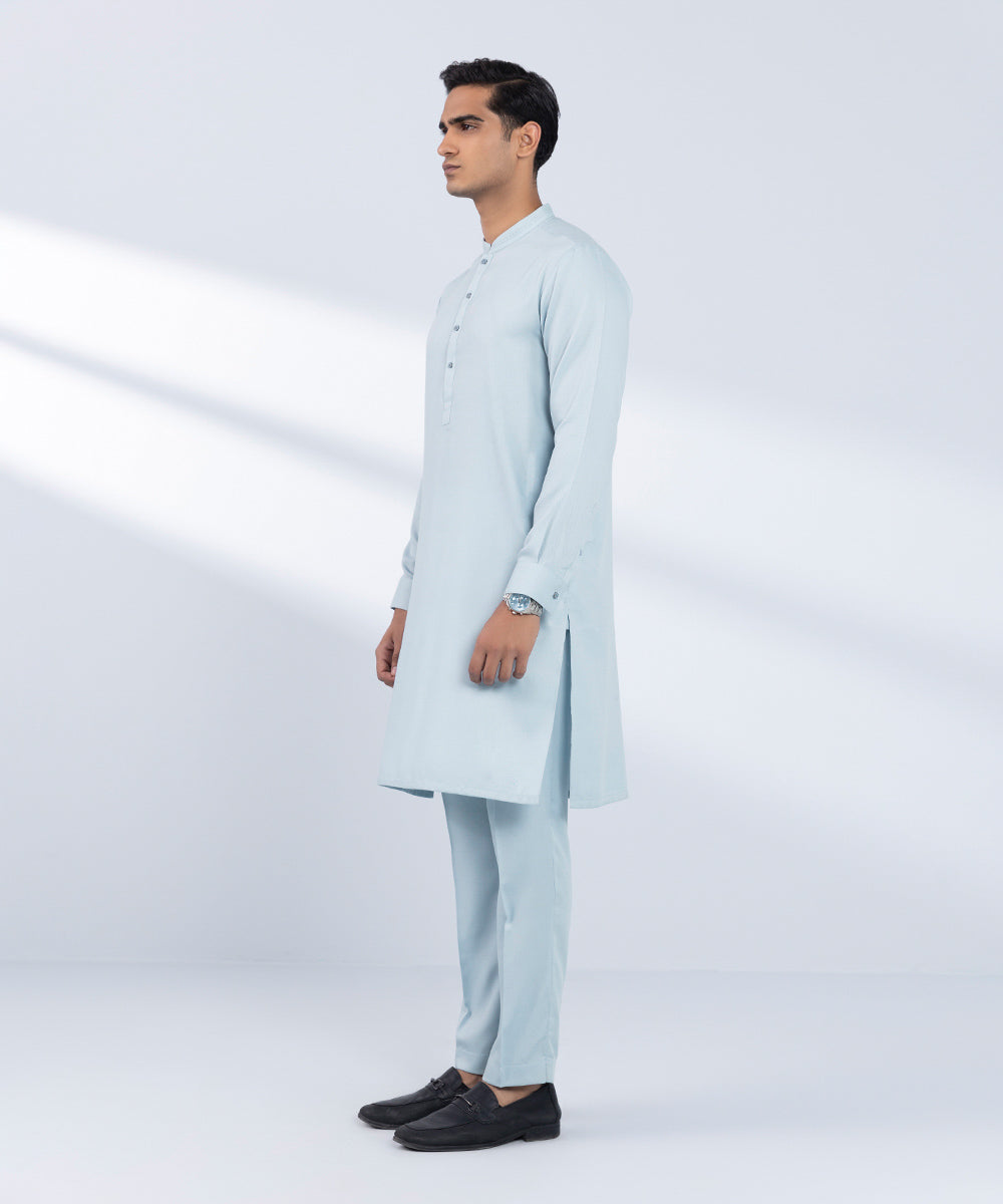 Men's Stitched Plain Blue 2 PC Suit 