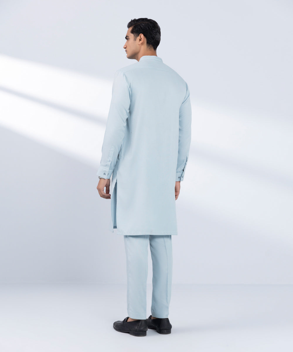 Men's Stitched Plain Blue 2 PC Suit 