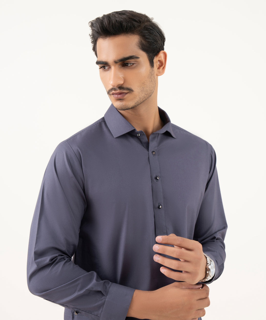 Men's 100% Cotton Plain Blue Grey Kurta Shalwar