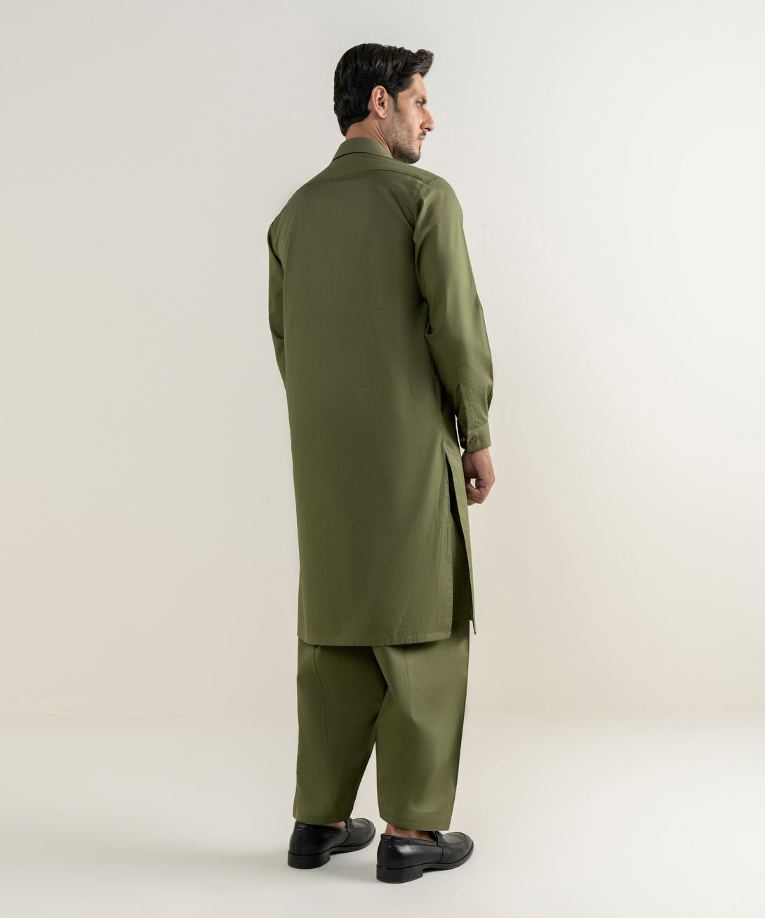 Men's 100% Cotton Plain Olive Green Kameez Shalwar