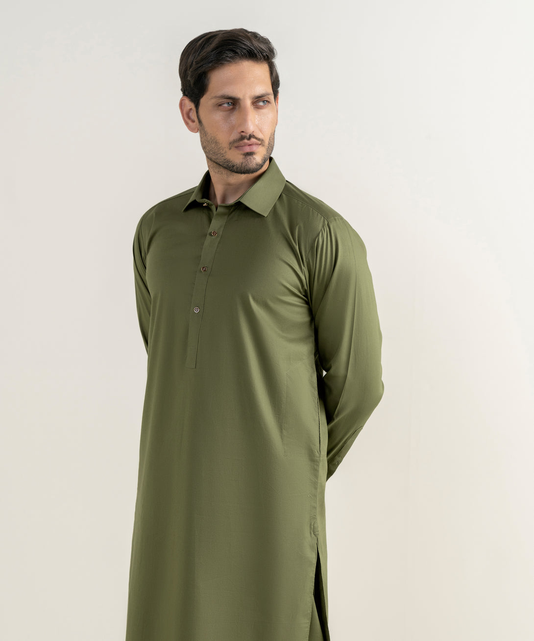 Men's 100% Cotton Plain Olive Green Kameez Shalwar