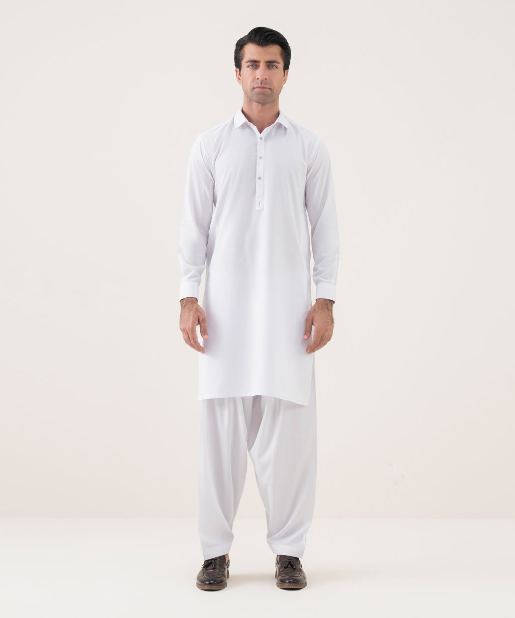 Men's 100% Cotton Plain White Kameez Shalwar 