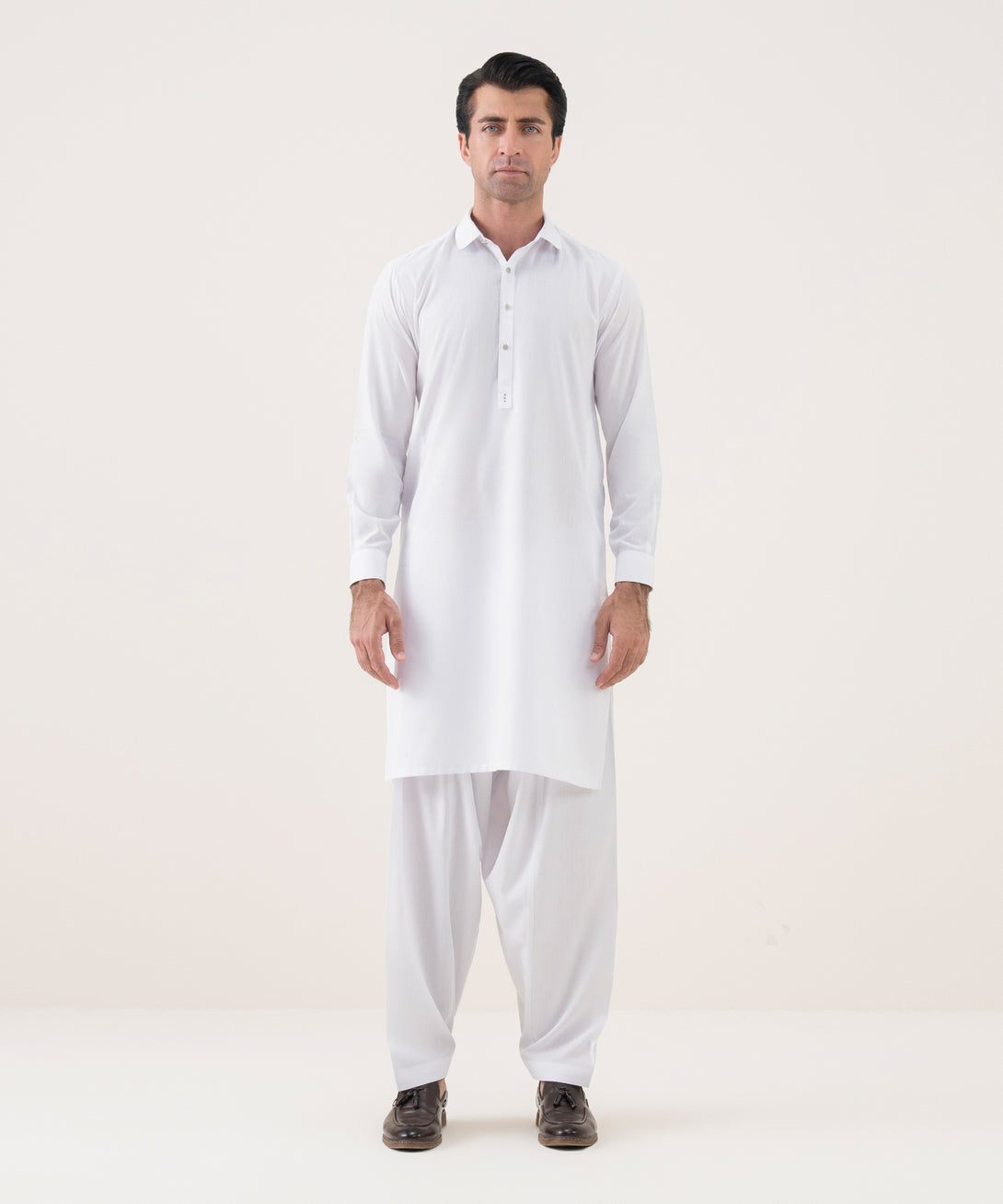 Men's 100% Cotton Plain White Kameez Shalwar 