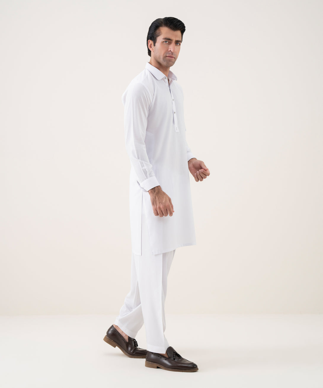 Men's 100% Cotton Plain White Kameez Shalwar 