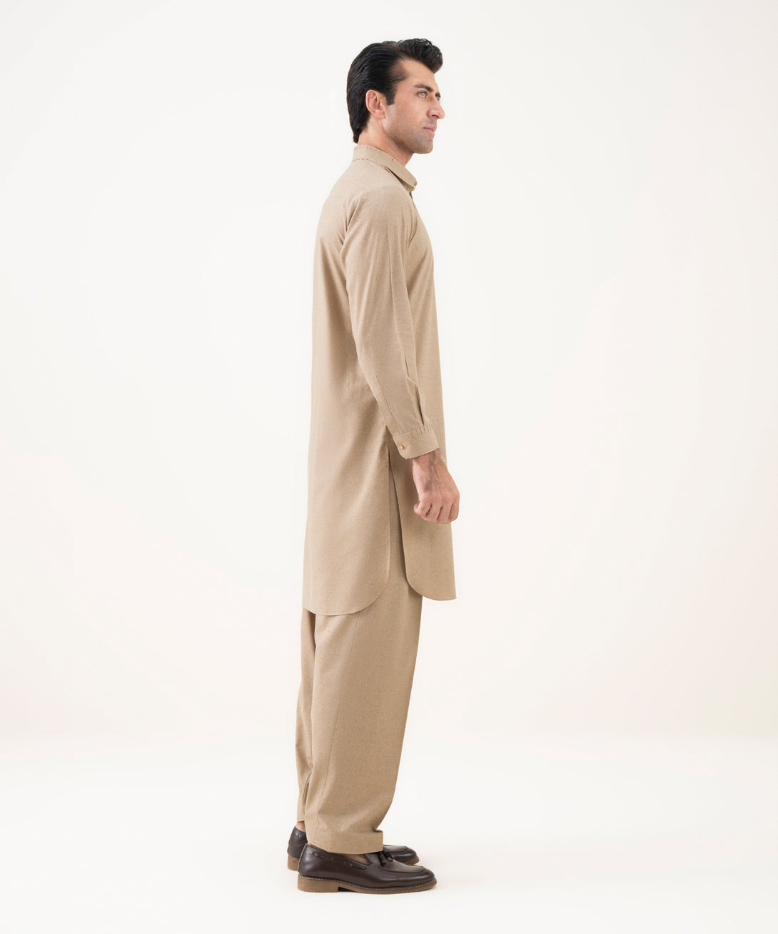 Men's Viscose Plain Beige Kameez Shalwar 
