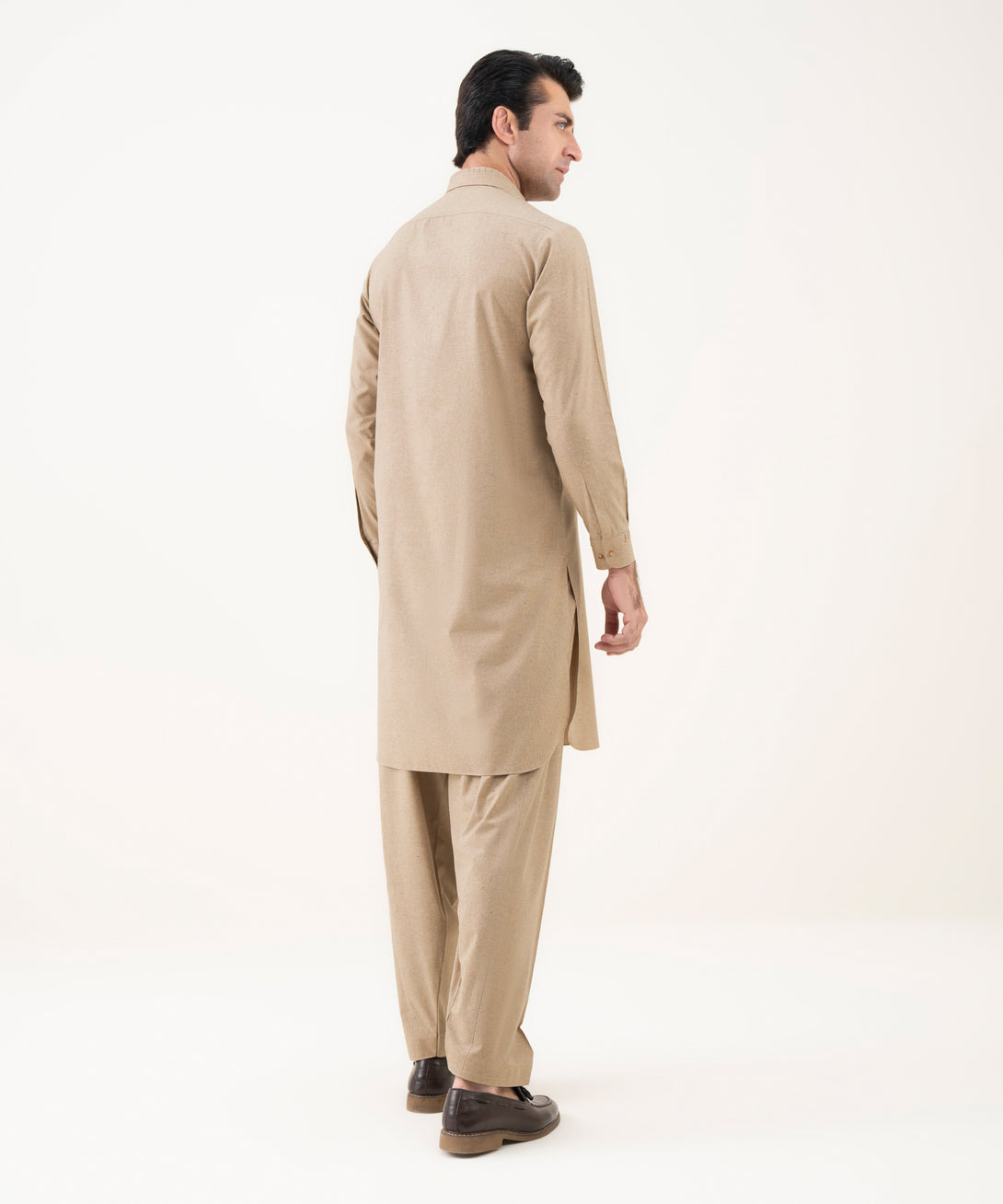 Men's Viscose Plain Beige Kameez Shalwar 