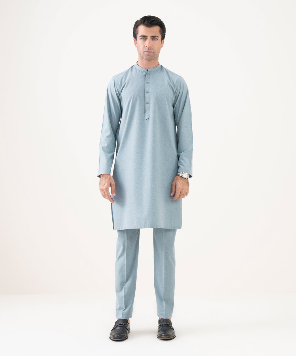 Men's Viscose Plain Sky Blue Kurta Trousers