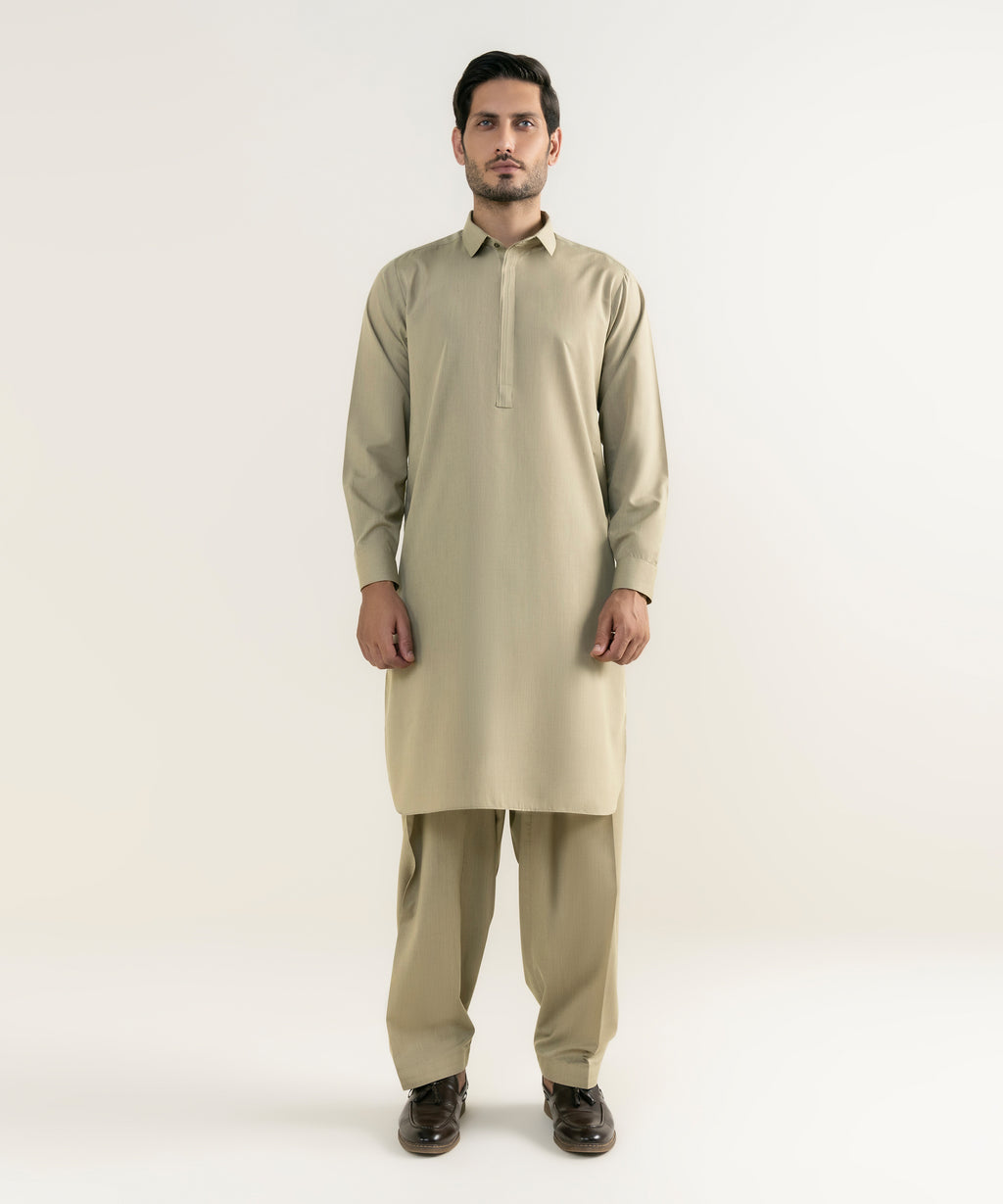 Men's Viscose Plain Khaki Kameez Shalwar