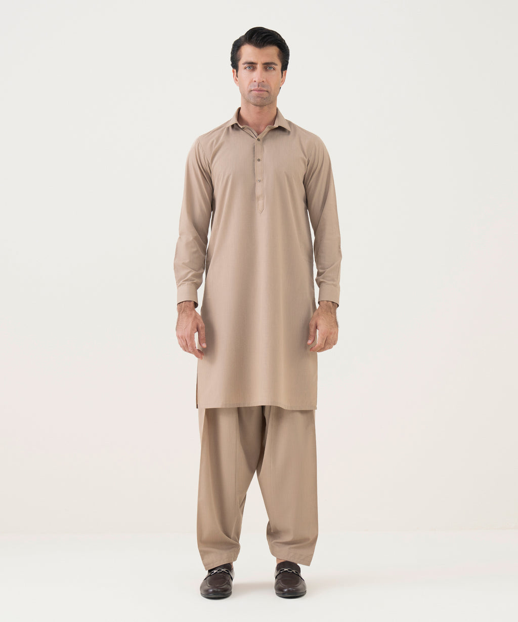 Men's Viscose Plain Beige Kameez Shalwar 