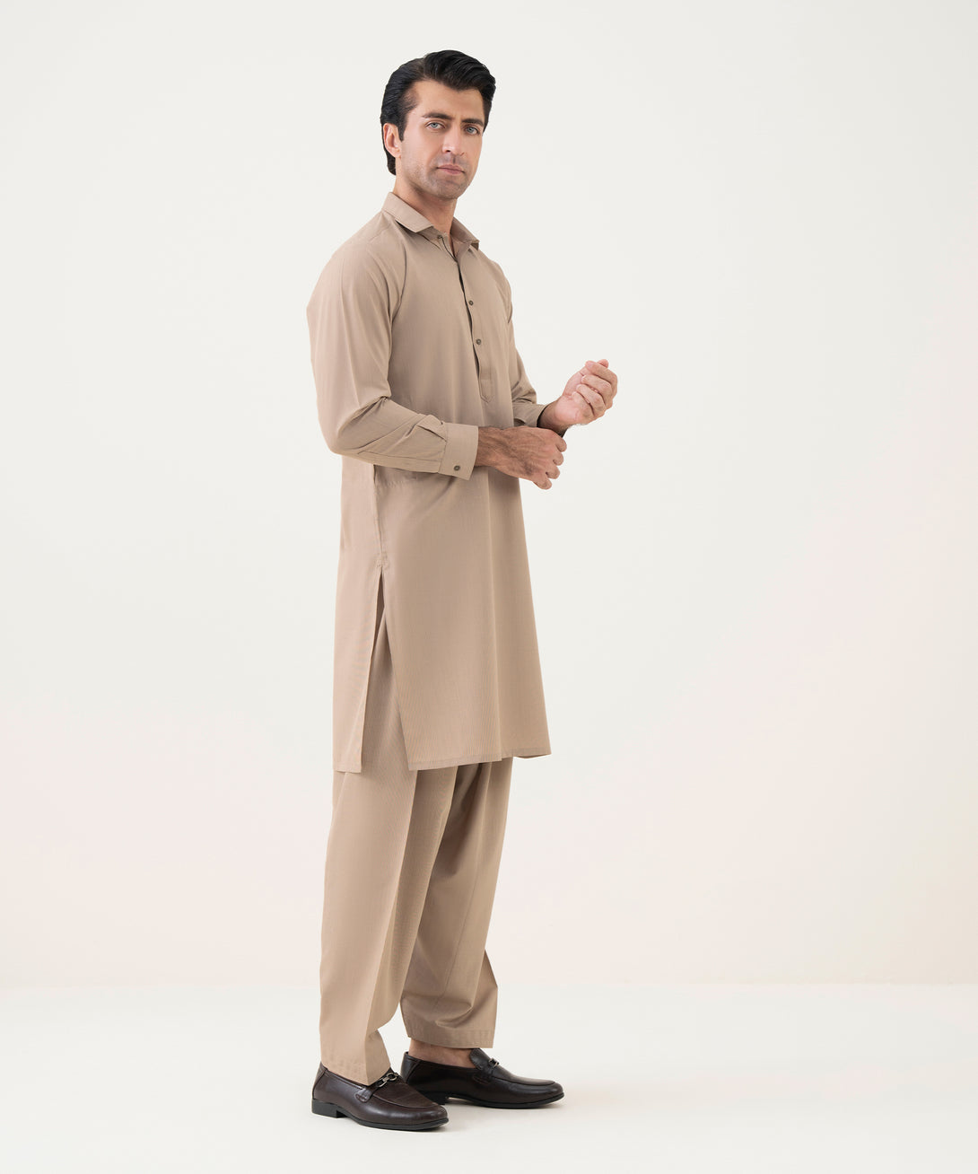 Men's Viscose Plain Beige Kameez Shalwar 