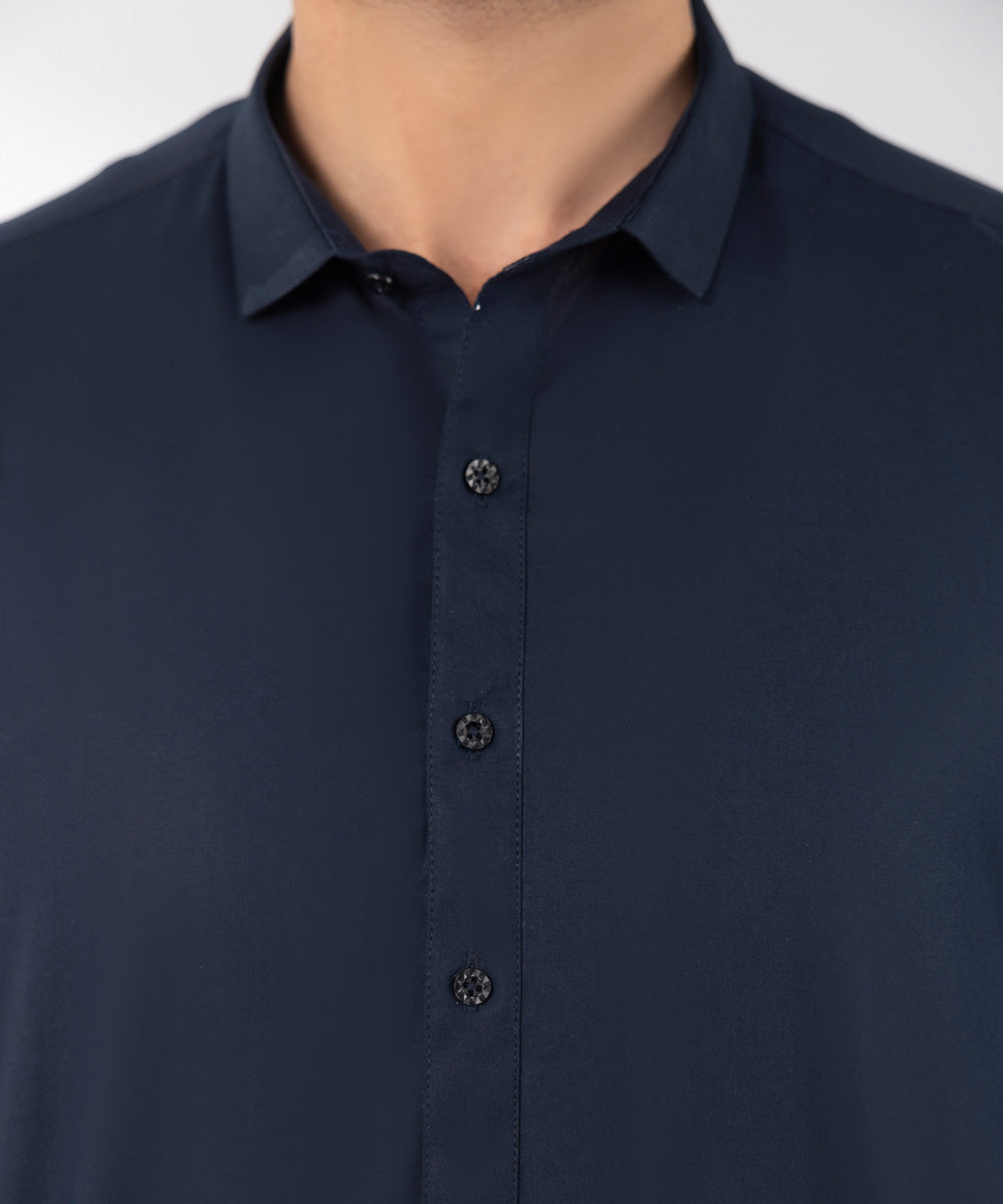 Men's Stitched 2 PC Blue Cotton Suit
