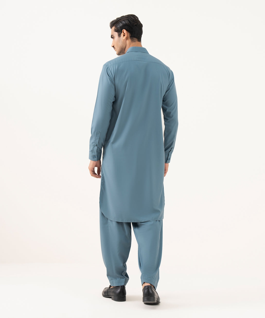 Men's Oxford Embroidered Blue Grey Kurta Shalwar