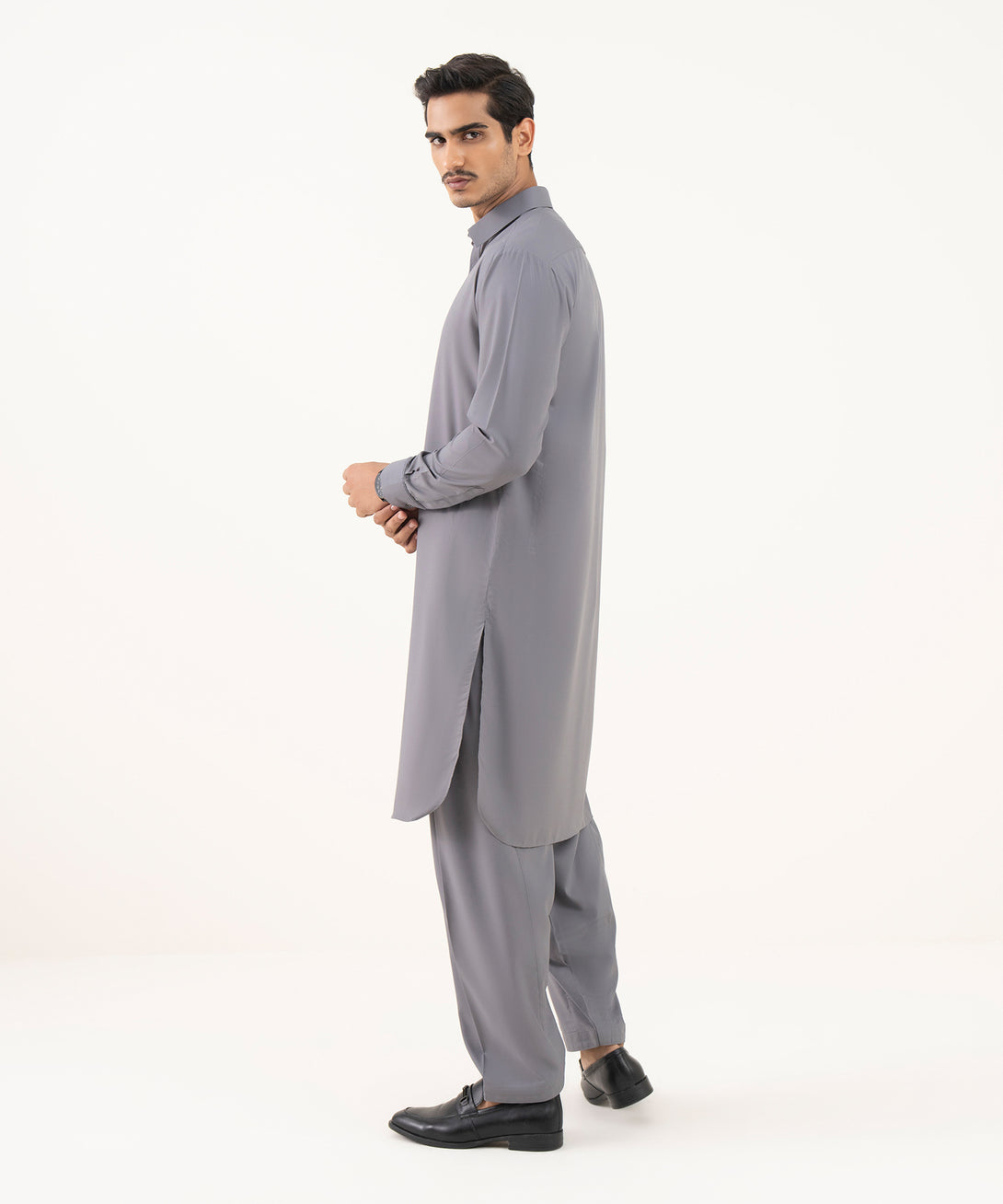 Men's Oxford Embroidered Grey Kurta Shalwar