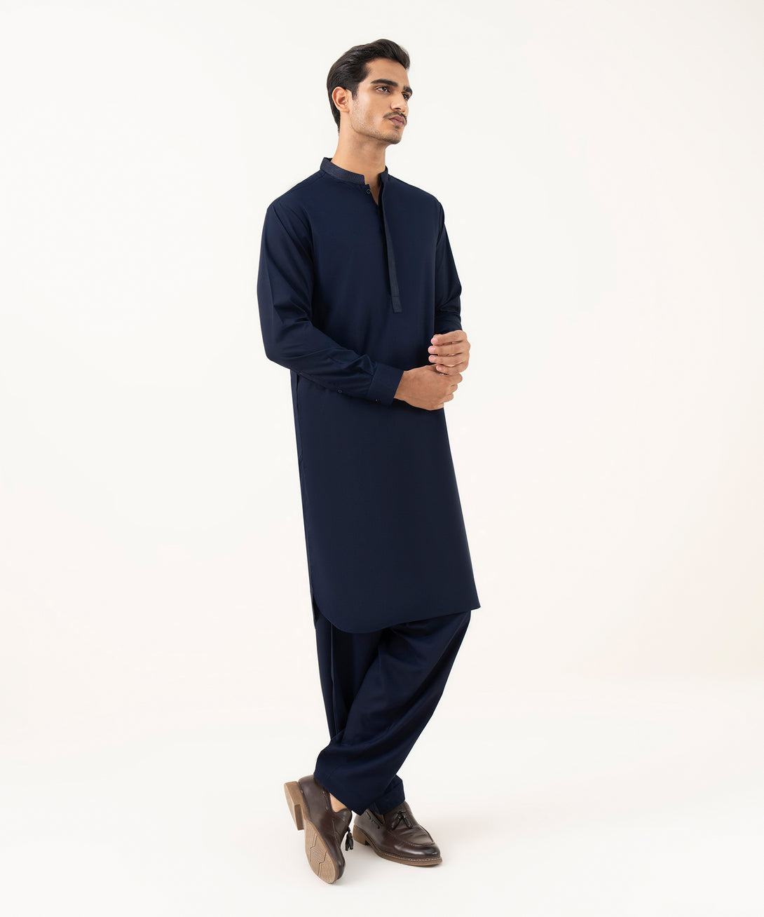 Men's Oxford Embroidered Indigo Kurta Shalwar