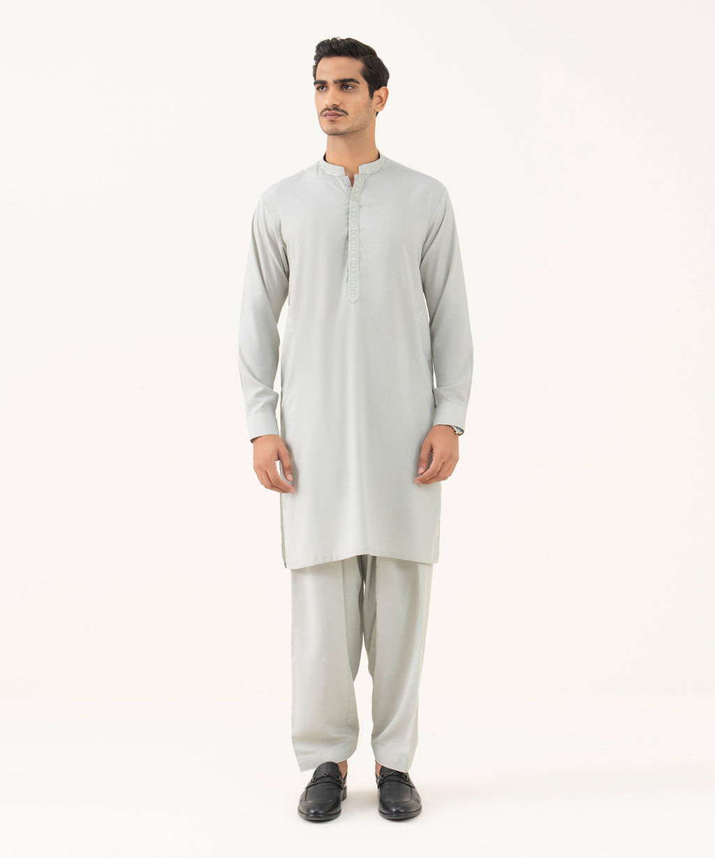 Men's Falak Embroidered Light Sage Kurta Shalwar