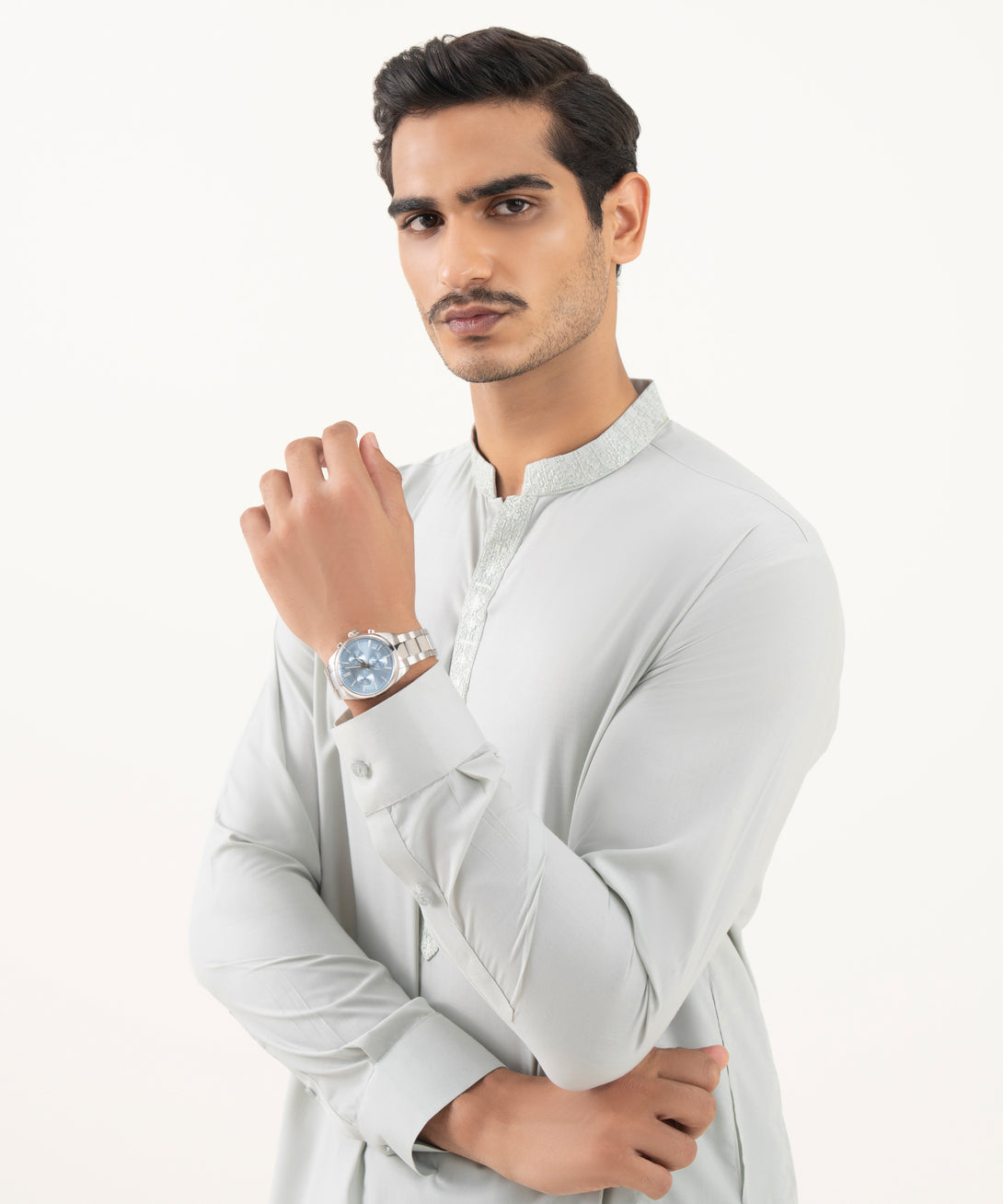 Men's Falak Embroidered Light Sage Kurta Shalwar