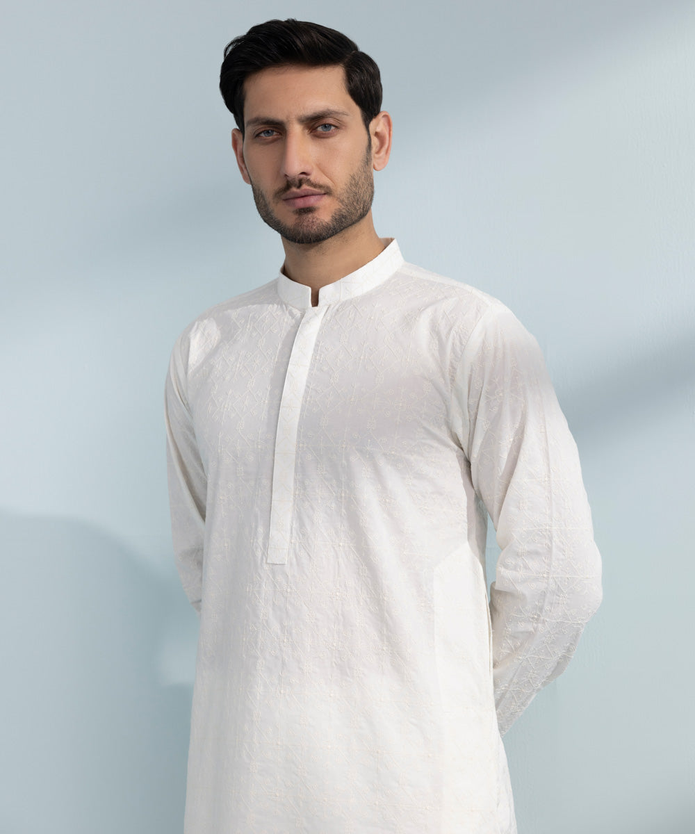 Schiffli Embroidered Cotton Kurta