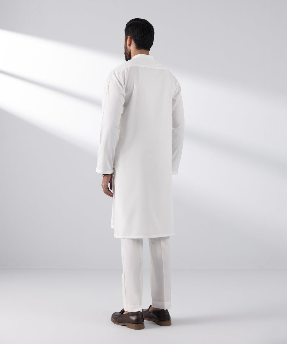 Men's Stitched Kurta White Dobby Suit