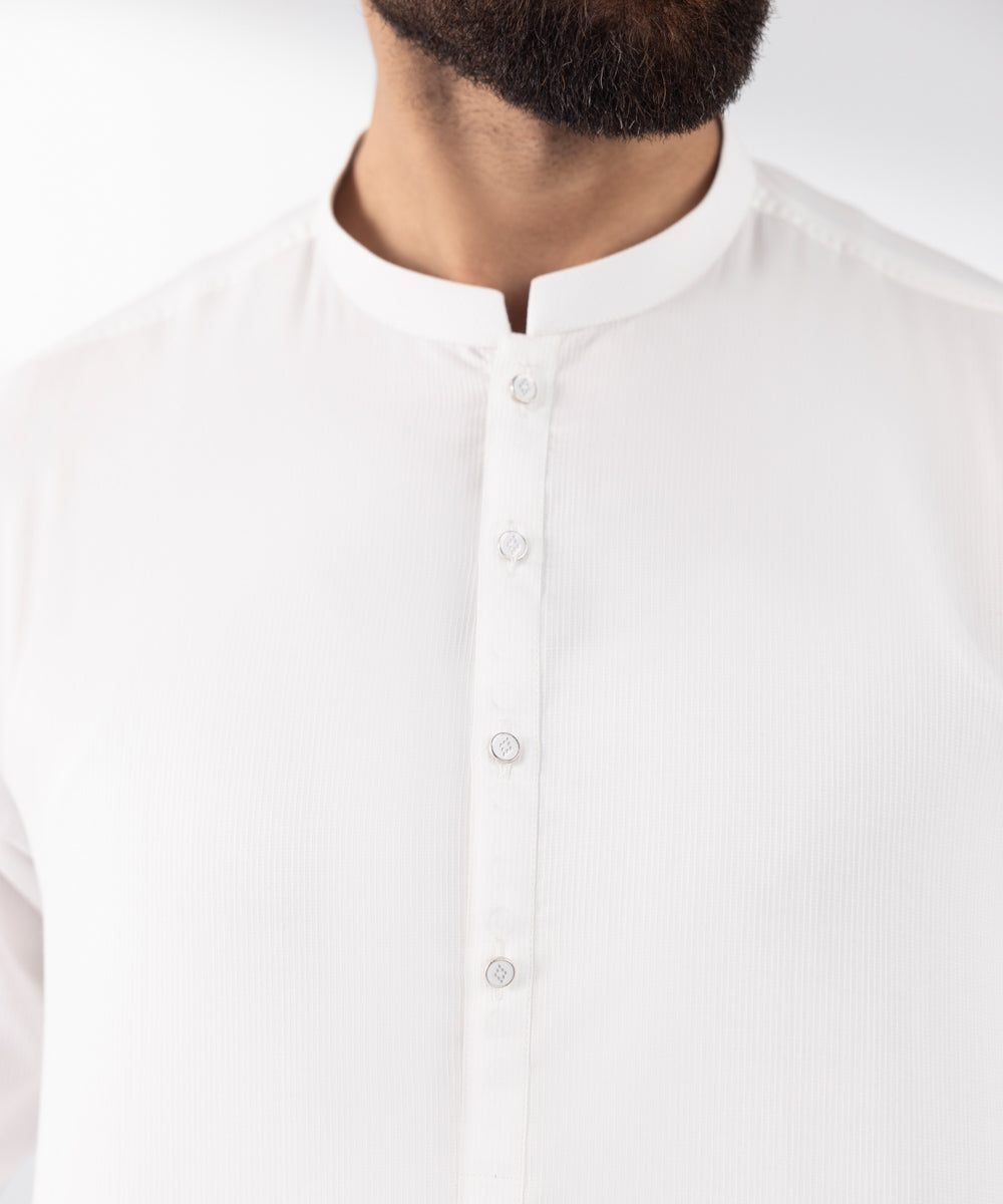 Men's Stitched Kurta White Dobby Suit