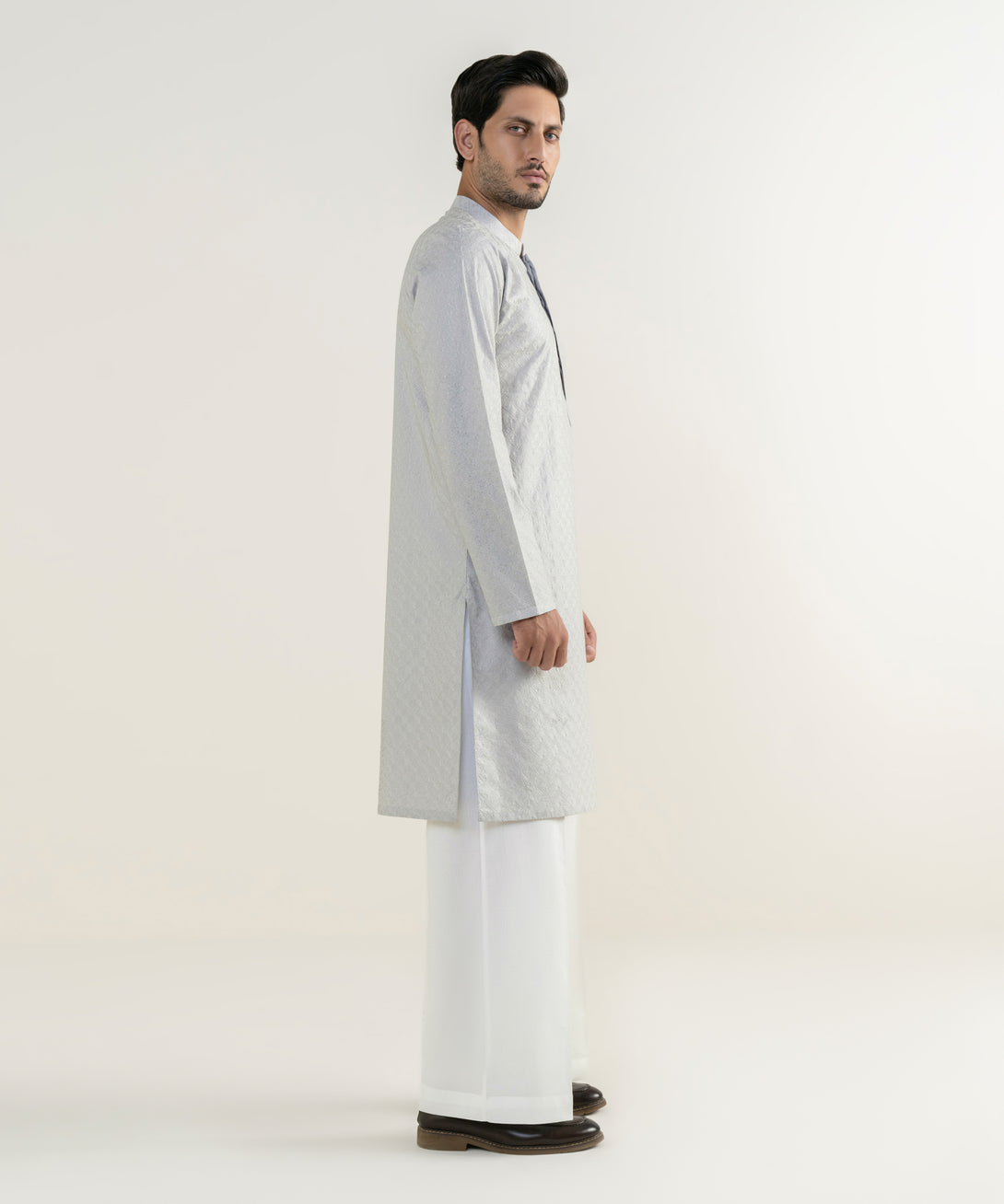 Men's 100% Cotton Embroidered Grey Kurta