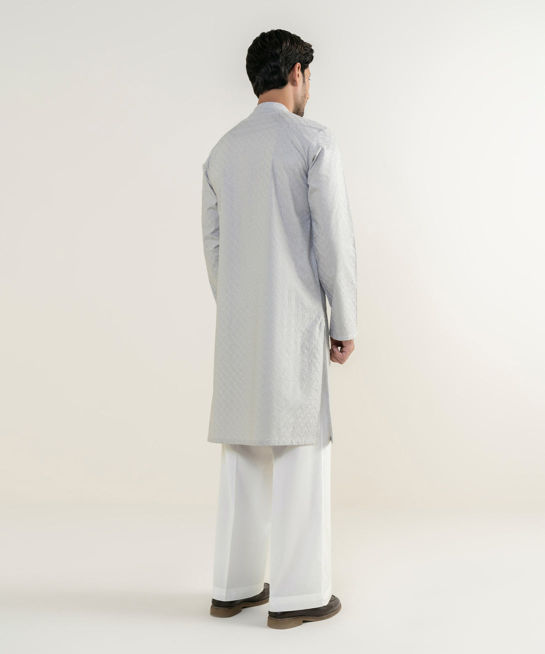 Men's 100% Cotton Embroidered Grey Kurta