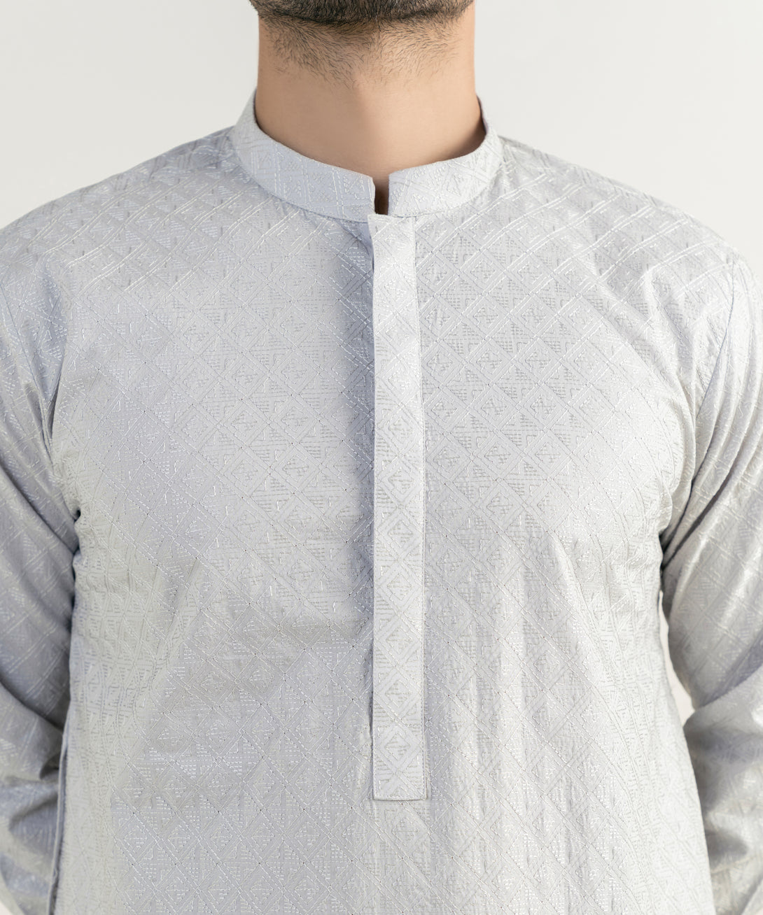 Men's 100% Cotton Embroidered Grey Kurta