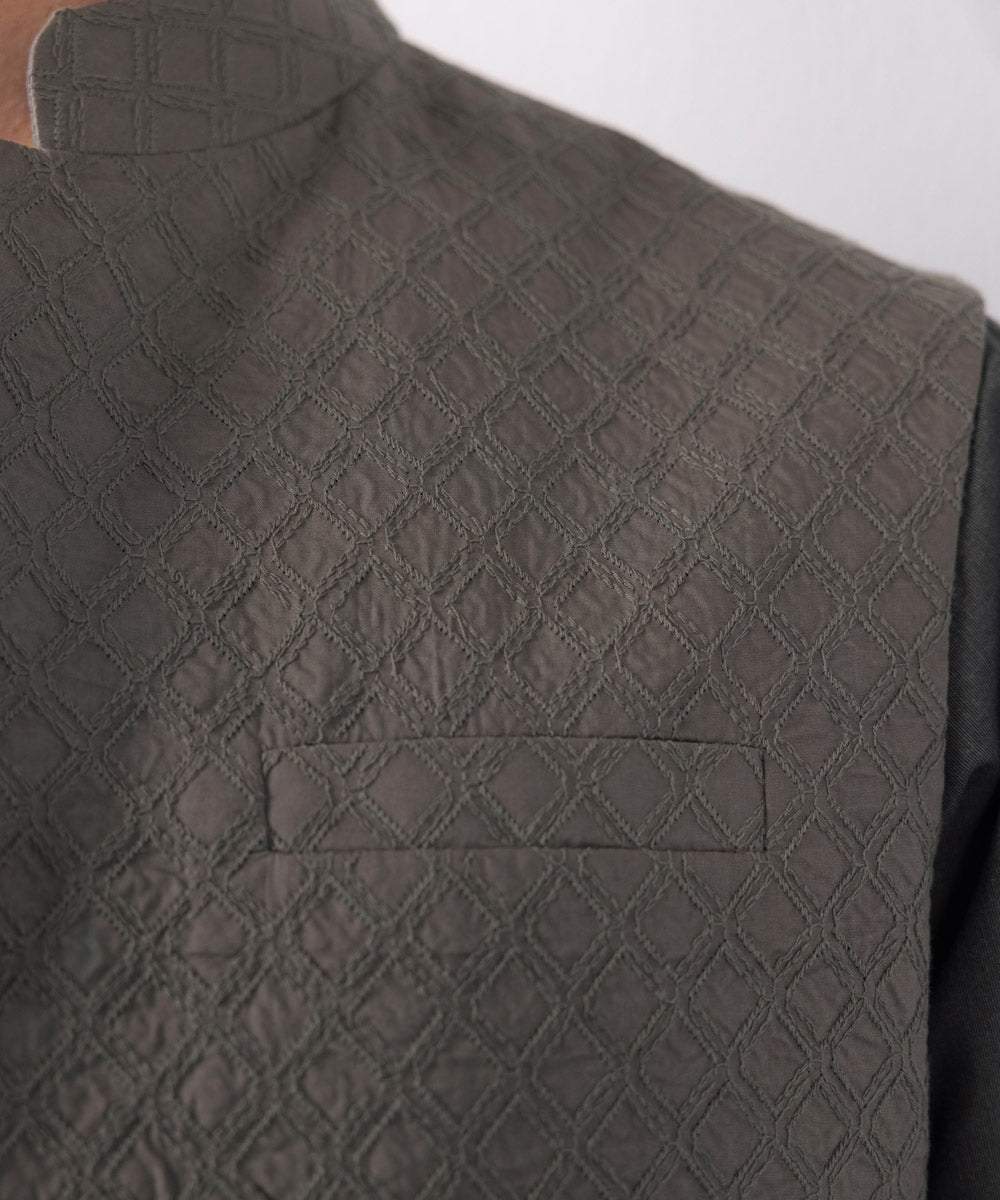 Men's Stitched Embroidered Grey Waistcoat