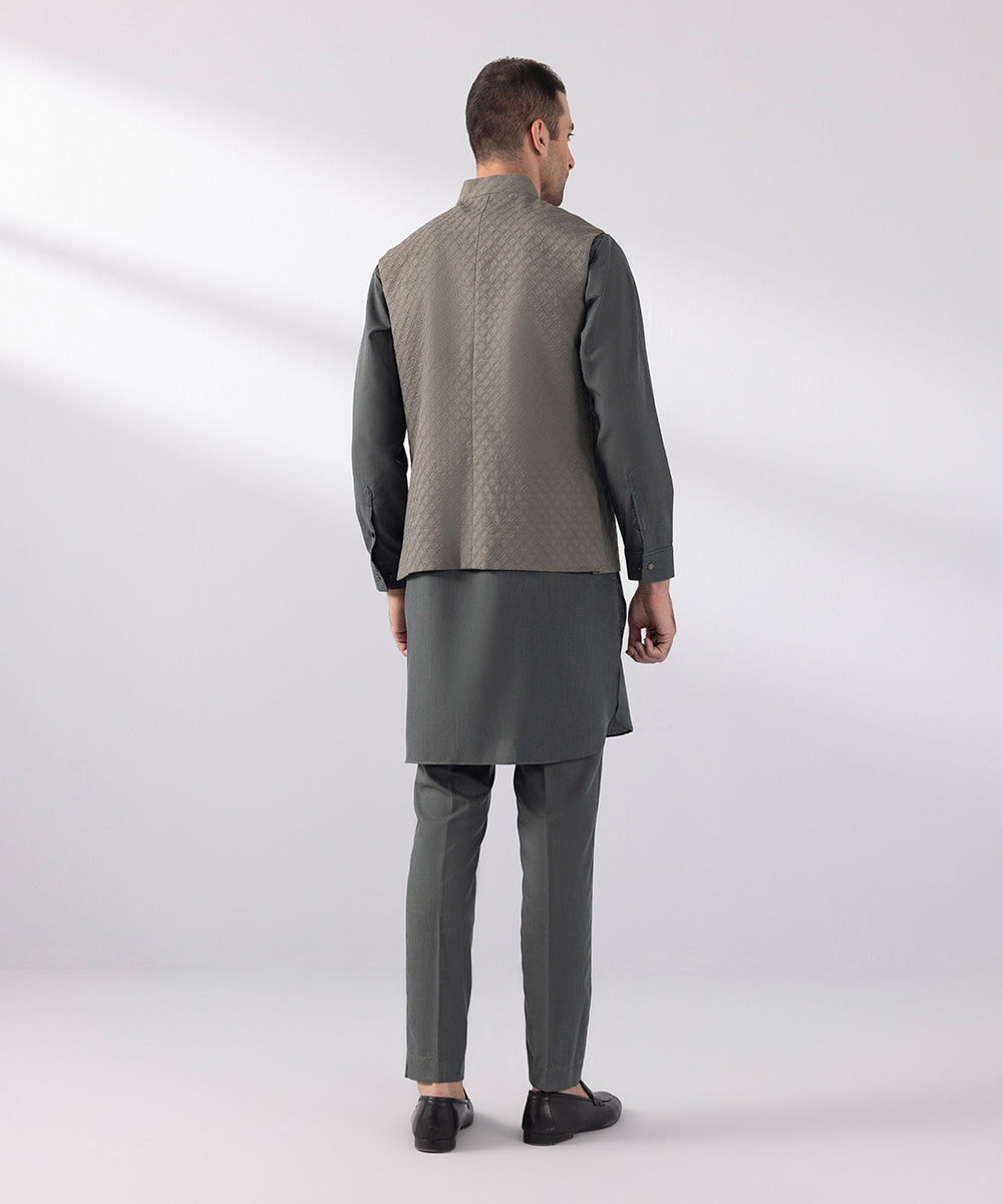 Men's Stitched Embroidered Grey Waistcoat