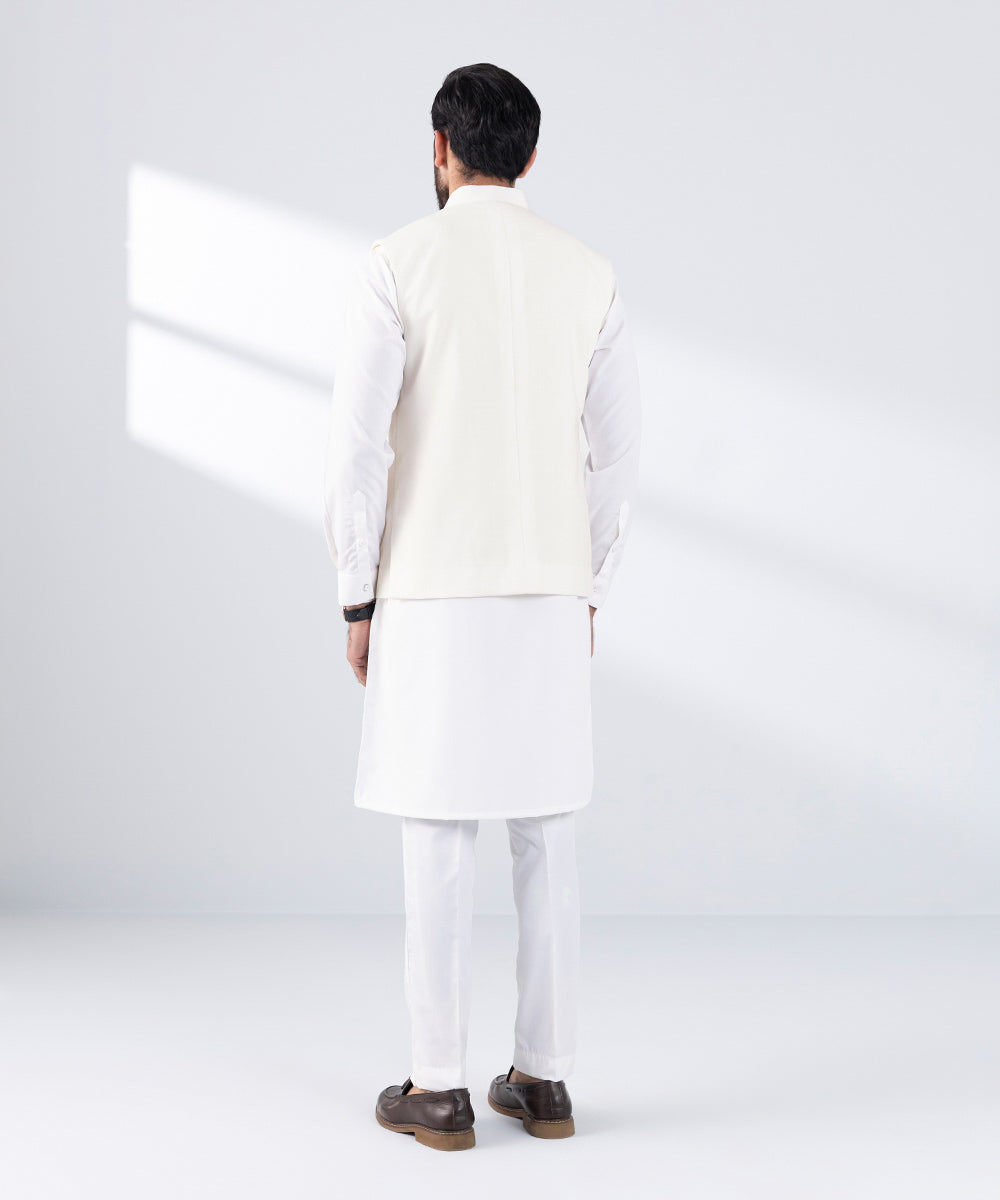 Men's Stitched White Blended Waistcoat 