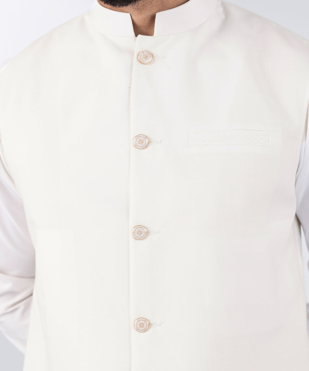 Men's Stitched White Blended Waistcoat 