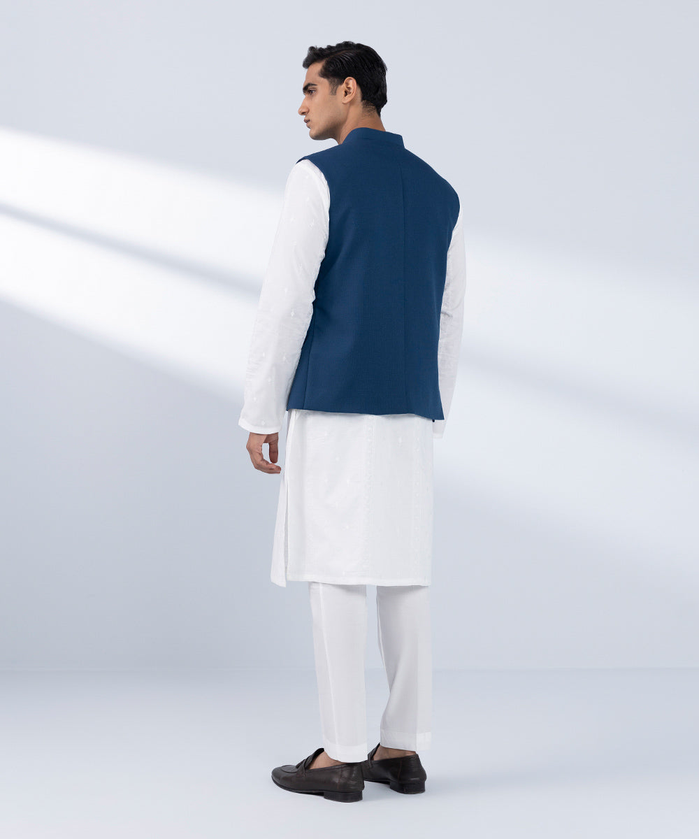 Men's Stitched Embroidered Blue Waistcoat