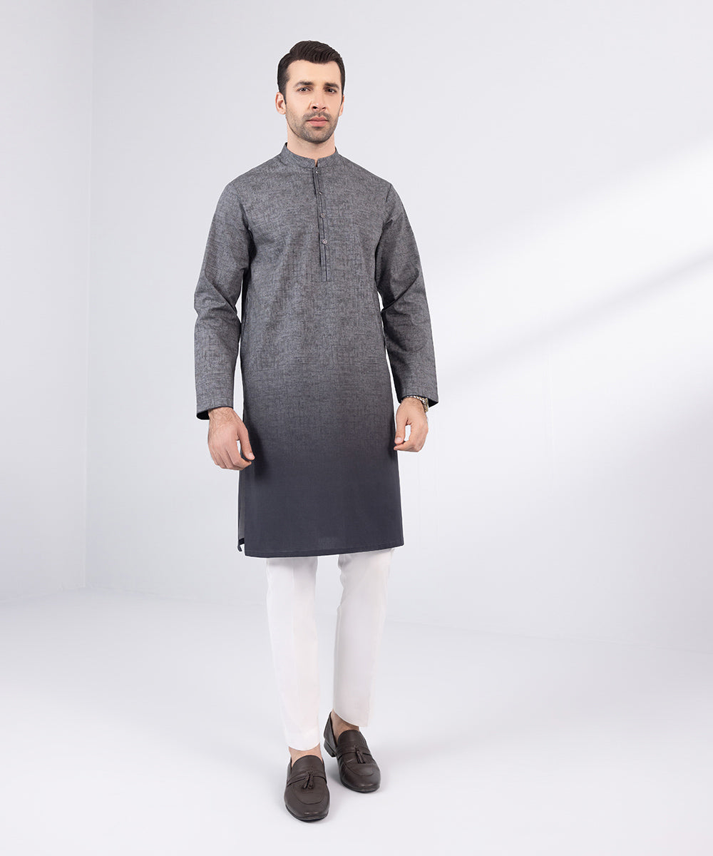 Men's Stitched Green Mesh Cotton Kurta