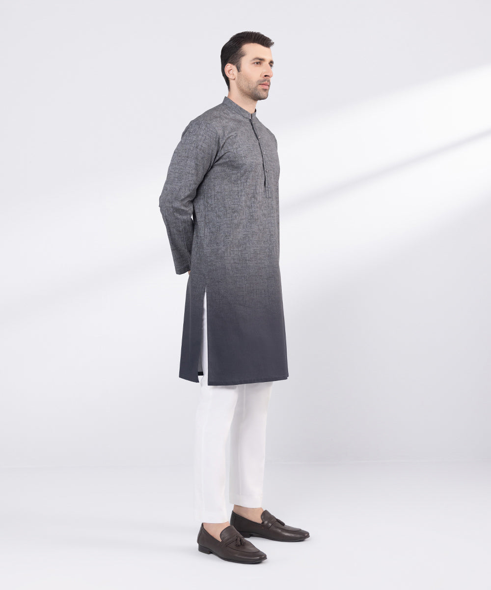 Men's Stitched Green Mesh Cotton Kurta