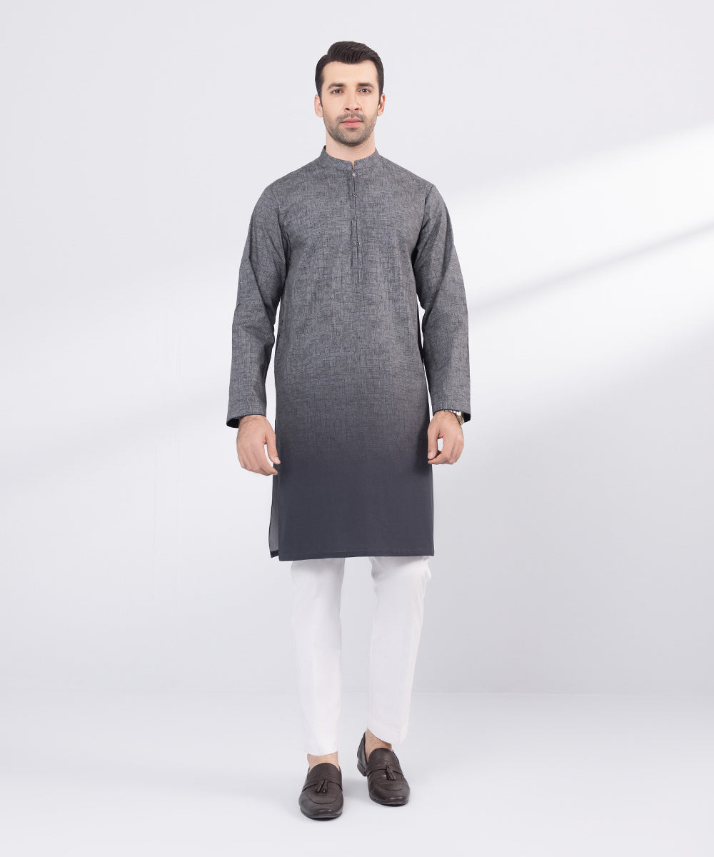 Men's Stitched Green Mesh Cotton Kurta