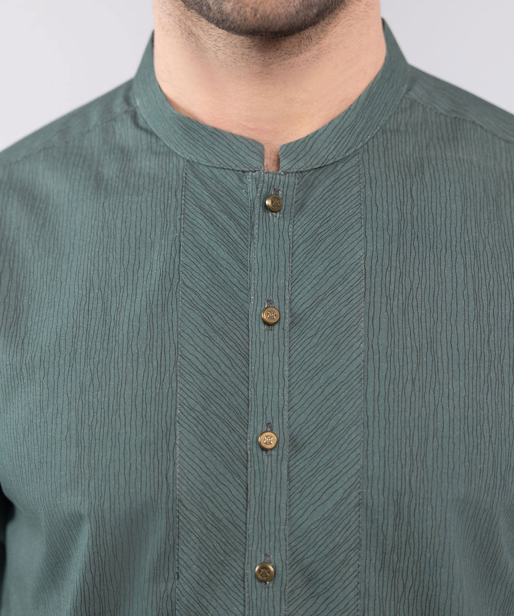 Men's Stitched Dark Green Cotton Kurta