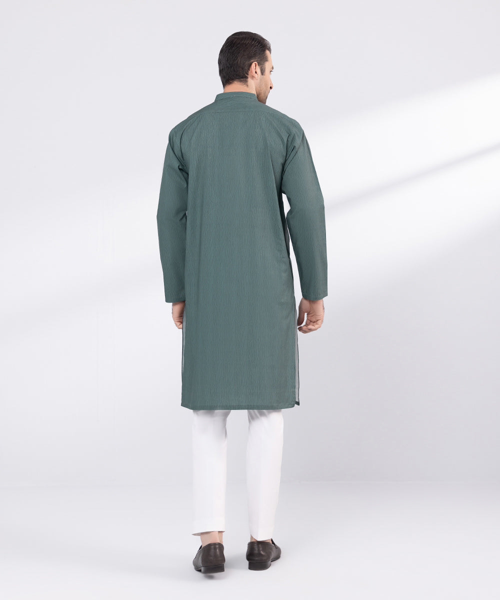 Men's Stitched Dark Green Cotton Kurta