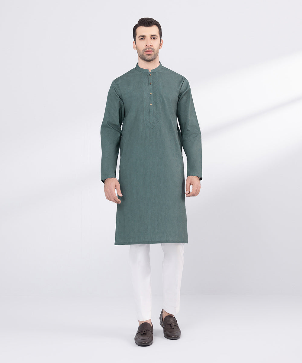 Men's Stitched Dark Green Cotton Kurta