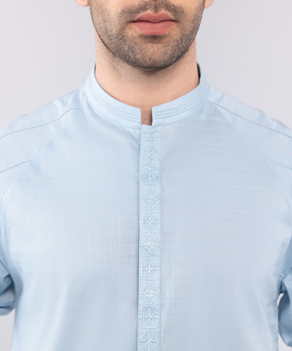 Men's Stitched Blue Cotton Kurta