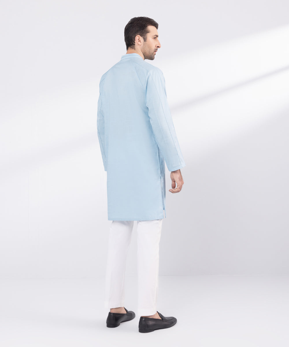 Men's Stitched Blue Cotton Kurta