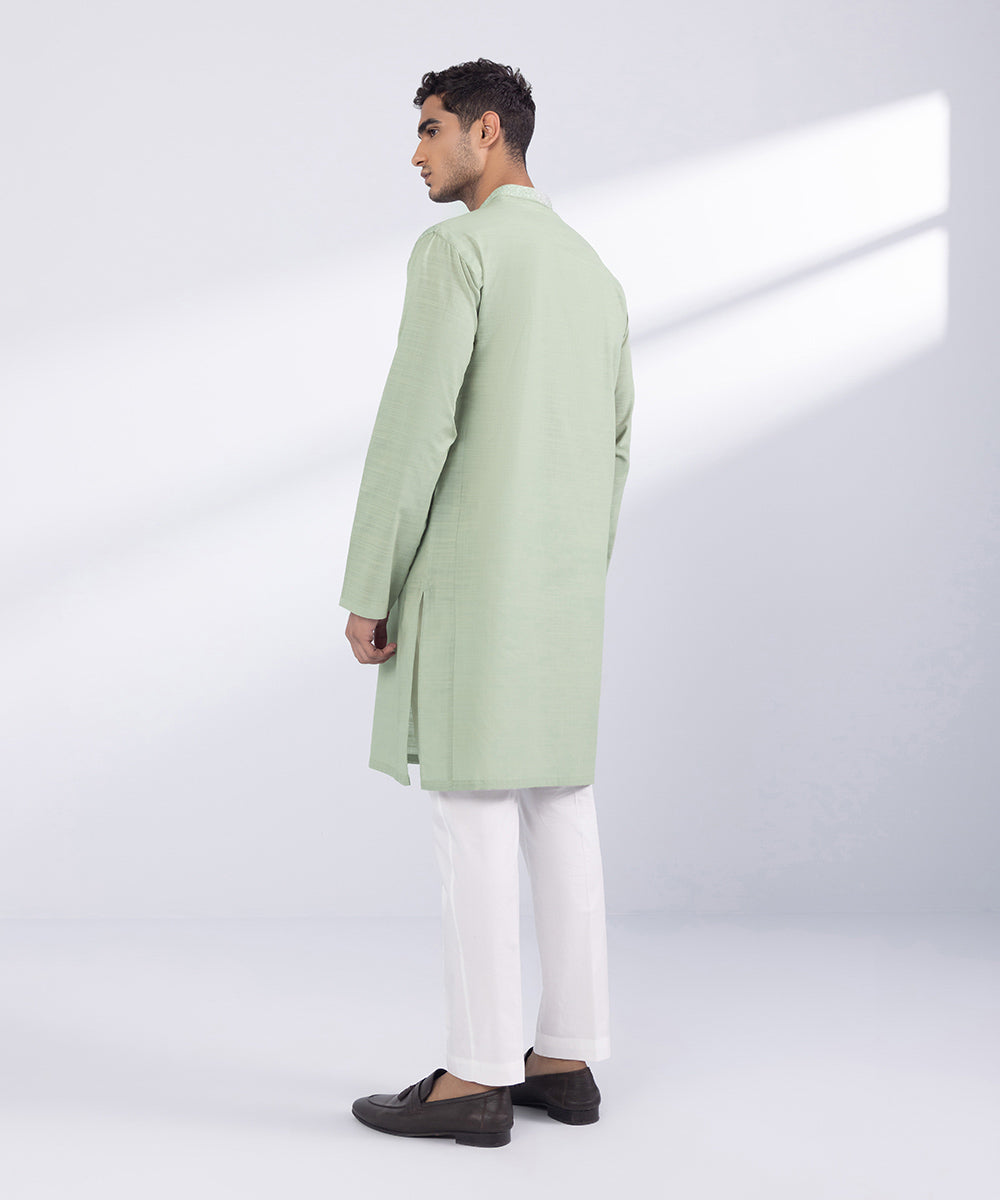 Men's Stitched Green Cotton Kurta