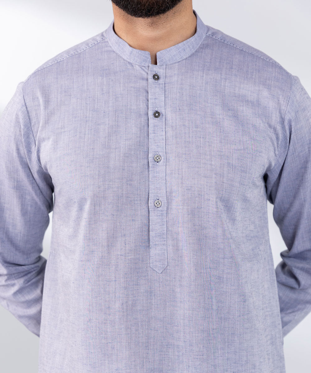Men's Stitched Blue Cotton Kurta 