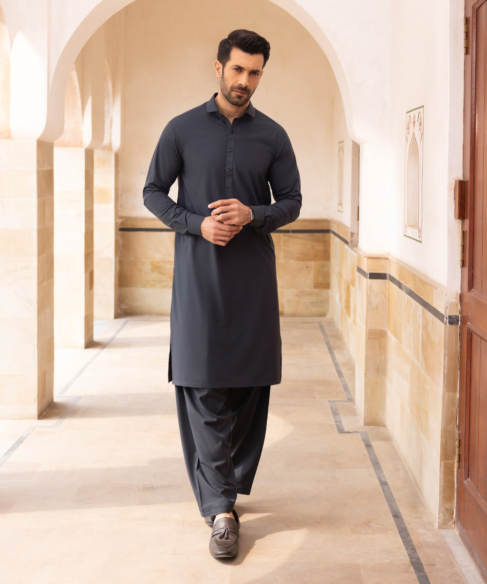 Men's Unstitched Premium Wash & Wear Charcoal Full Suit Fabric