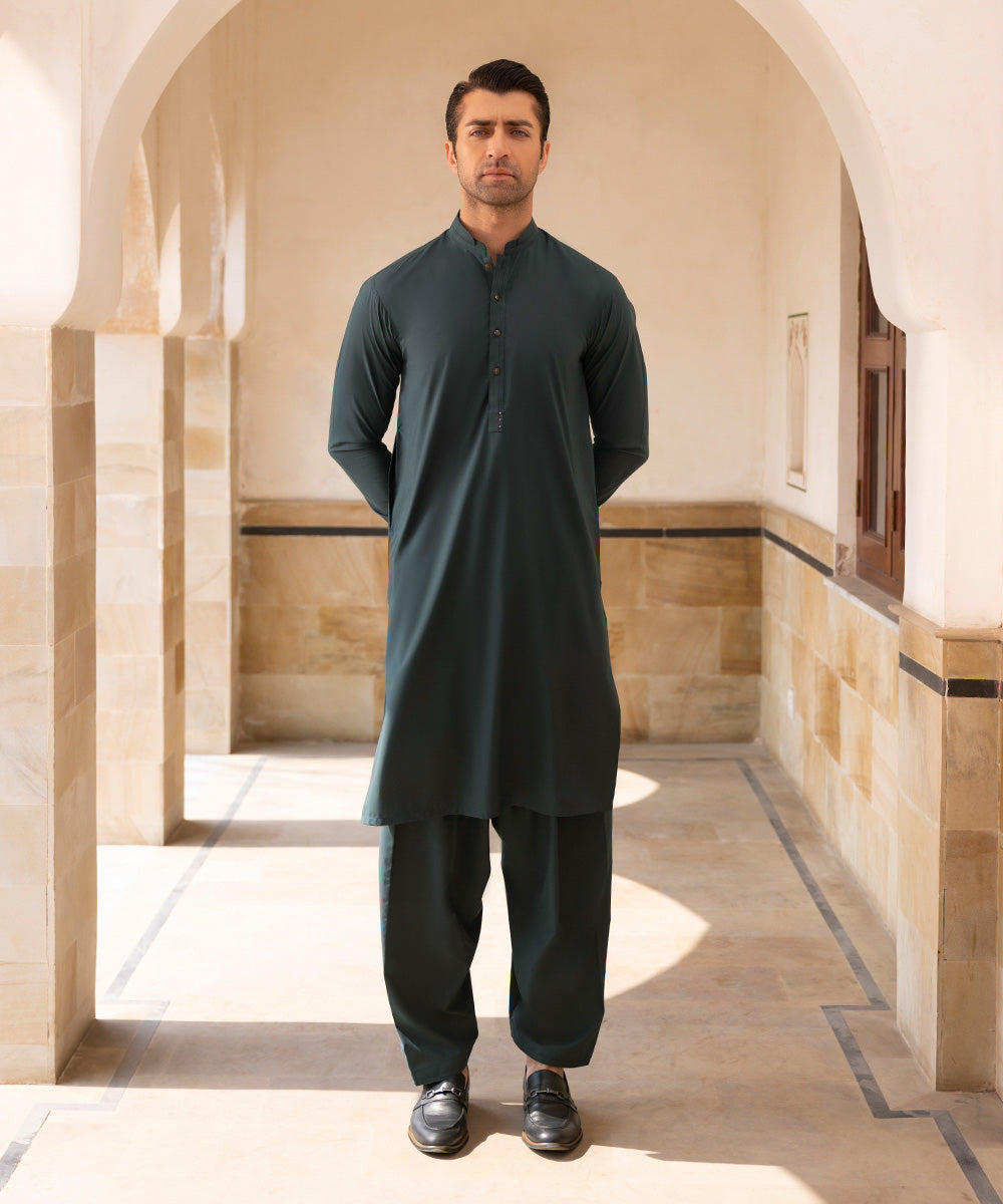 Charcoal Wash & Wear Unstitched Fabric for Men