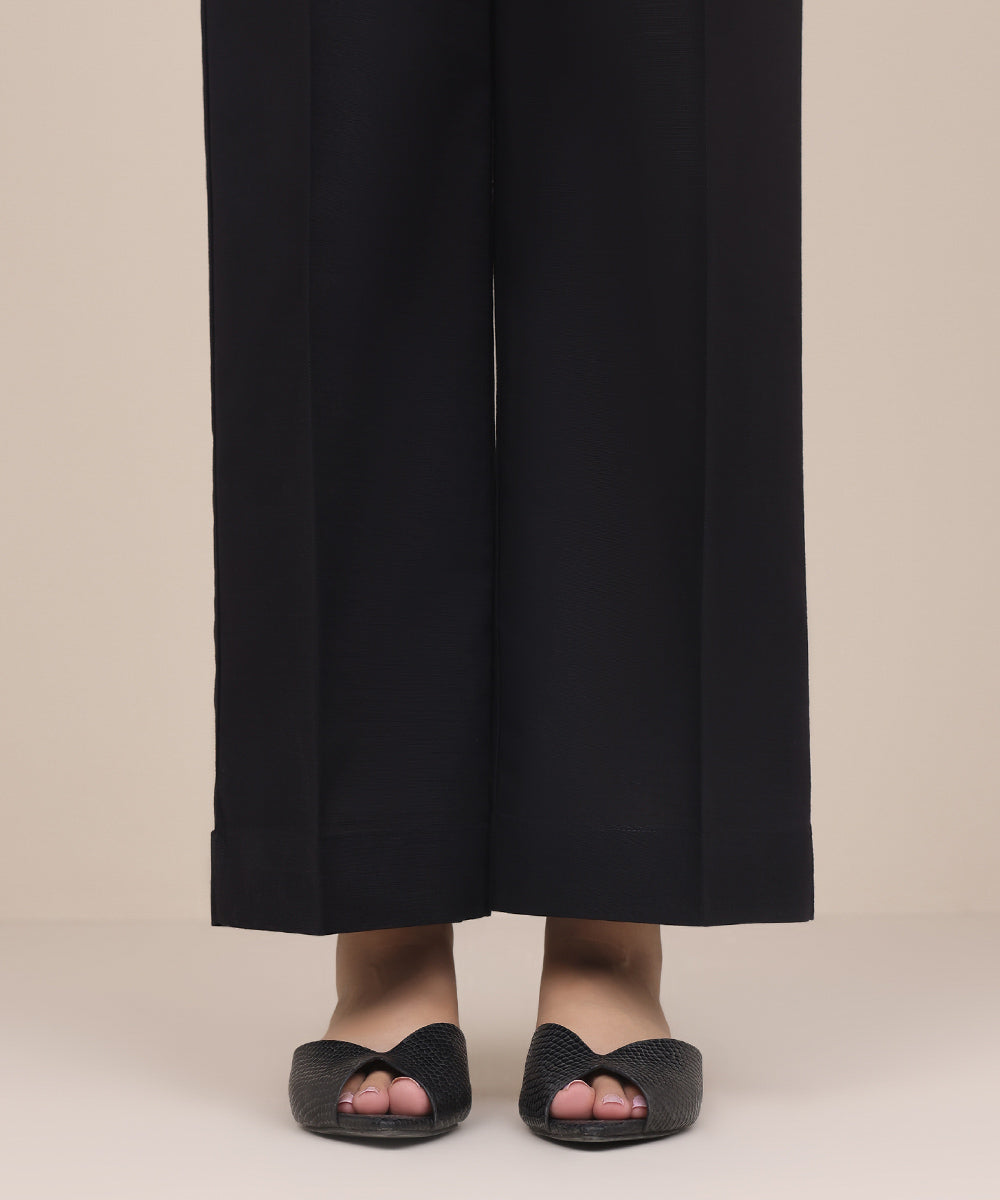 Women's Pret Khaddar Black Solid Culottes