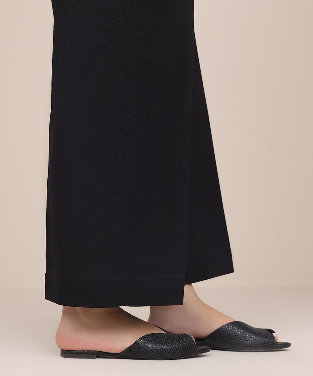 Women's Pret Khaddar Black Solid Culottes